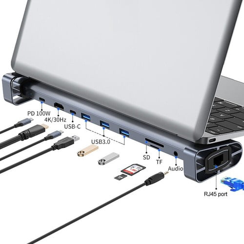 H36C 10 in1 USB C Hub Docking Station HDMI RJ45 USB 3.0 Audio SD/TF FOR PC Laptop