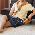 thumbnail image 4 of Mens Pajama Shorts, Blue Golden Dream Lotus Sleep Shorts Men Pajama Bottoms Lounge PJ Shorts with Pockets, 4 of 6
