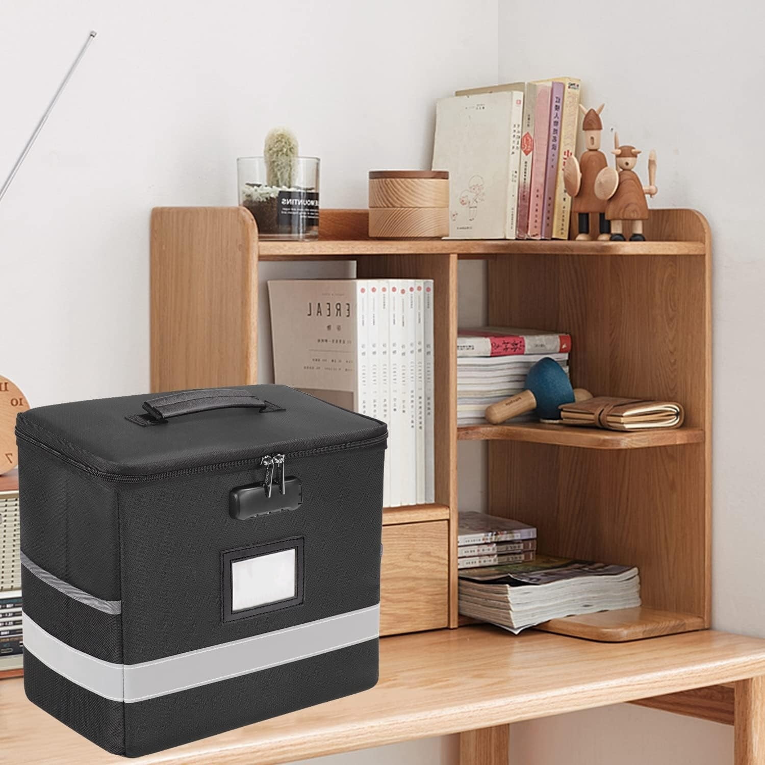 "Fireproof File Box with Lock, Document Box Storage Organizer, Suitable for Hanging File Folders in Letter Size, Collapsible File Box, Reflective Strip for Fast Find (12.2""*6""*10.2 (Black, 2Pcs) "