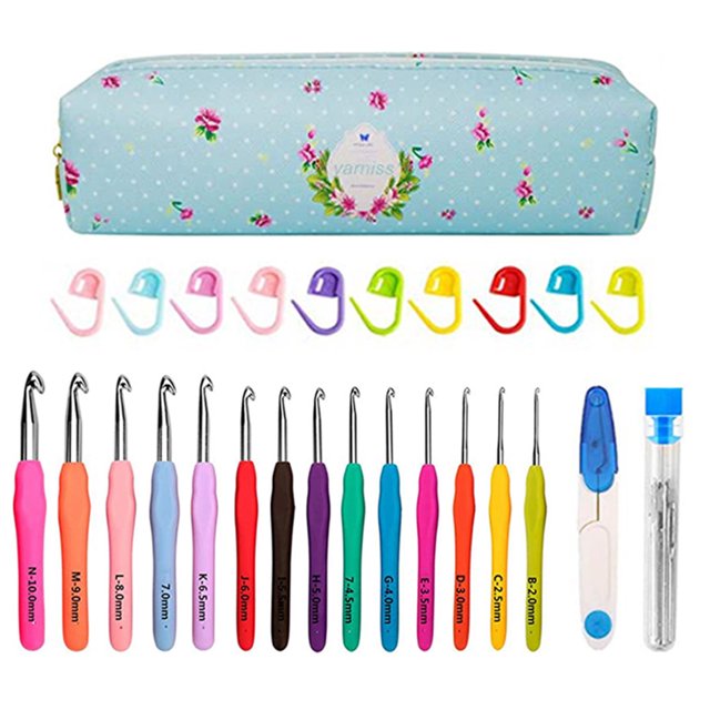 Juego de Agujas de Ganchillo Agujas de Ganchillo de Punto Tijeras de Hilo Kit de Marcadores de Puntadas con Bolsa de Almacenamiento 27 Piezas Jumpingount HA001436-00