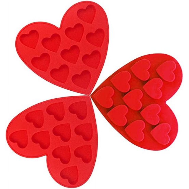 JM 3 moldes de silicona para chocolate, forma de corazón, antiadherentes, moldes de cocina, bandejas para cubitos de hielo para hacer pasteles, caramelos, bolas de goma, gelatina, muffins, magdalenas, color rojo JM