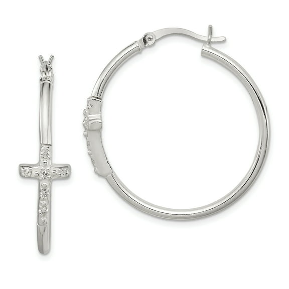Primal Silver Sterling Silver Cubic Zirconia Fancy Cross Hinged Hoop Earrings