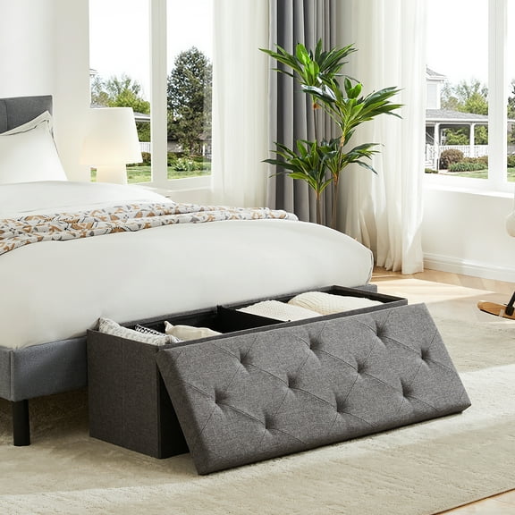GIANNA 43" Folding Storage Ottoman Bench, Foot Rest Stool Storage Chest, Multi-functional, Gray