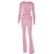 thumbnail image 1 of Conjuntos de 2 piezas de punto para mujer, chándal de manga larga con cremallera, suéter con capucha, Top corto, pantalones acampanados, traje elástico a juego, 1 of 4
