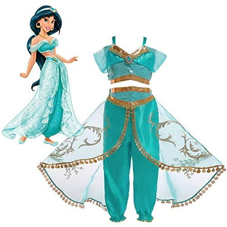 Girls Aladdin's Lamp Jasmine Princess Costumes Cosplay for Children Halloween Party Belly Dance Dress Indian Princess