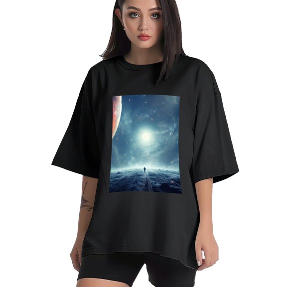 Plus Size Shirt for Women Black Tops for Women Short Sleeves Shirt for Women Space T Shirt Crewneck Shirt for Women XS