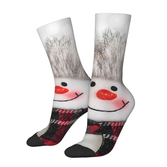 Honeii Christmas Snowman With Hat Print Adult Socks,Crew Socks,Casual Calf Socks,Daily Wear Socks for Men & Women, Perfect for Sports, Casual and Everyday Use