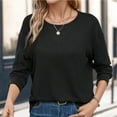 thumbnail image 4 of AXXD Women's Sweatshirts Black Basic Summer 2024 Loose Trendy Button Round-Neck Long Sleeve Casual T-shirt Top Solid Blouse, 4 of 8