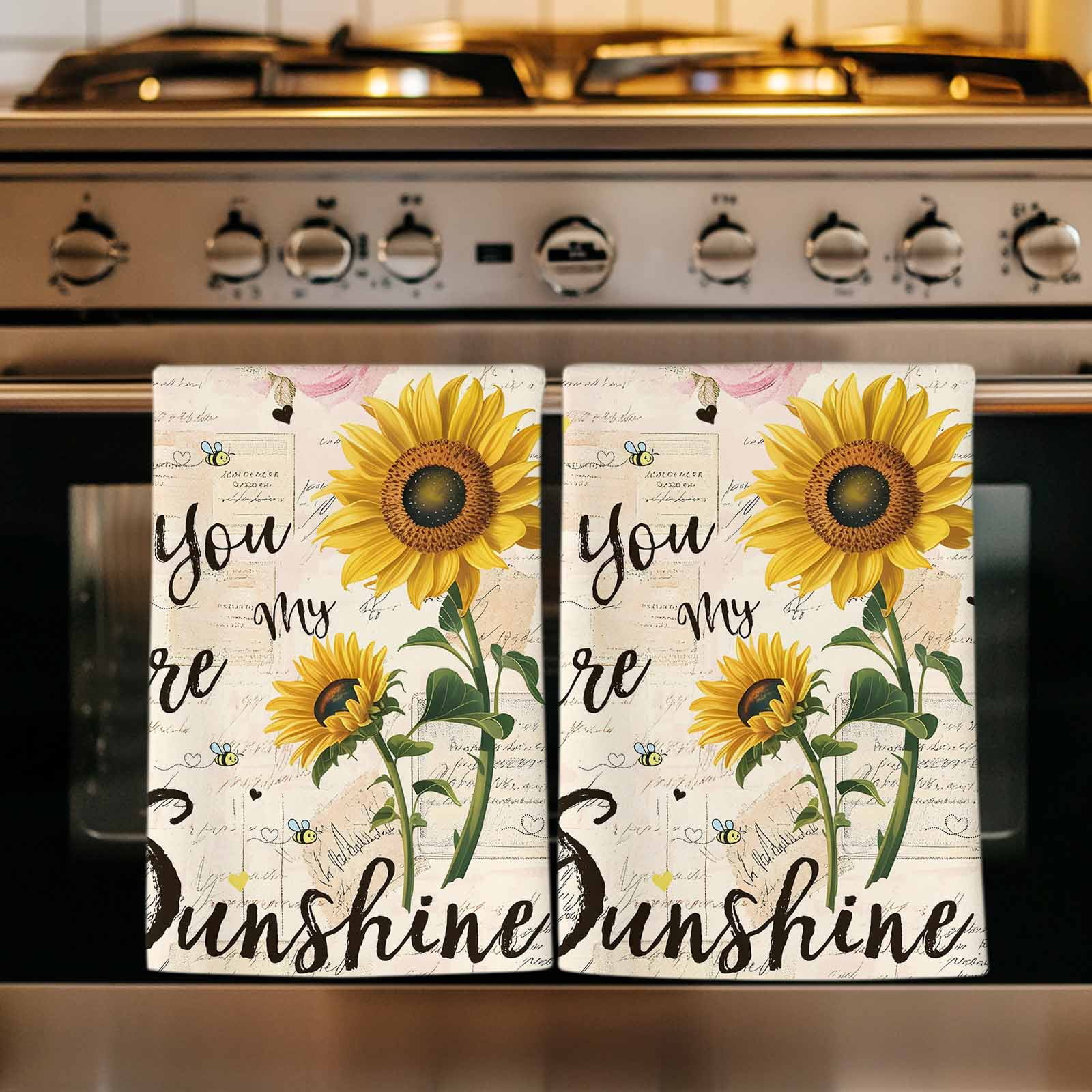 Dish Towels, Bee Sunflower Absorbent Kitchen Towels 2 PCS, Vintage You Are My Sunshine Microfiber Hand Towels Dish Cloths Tea Towels for Home&nbsp;Bathroom Cleaning Drying,18X28-Inch,