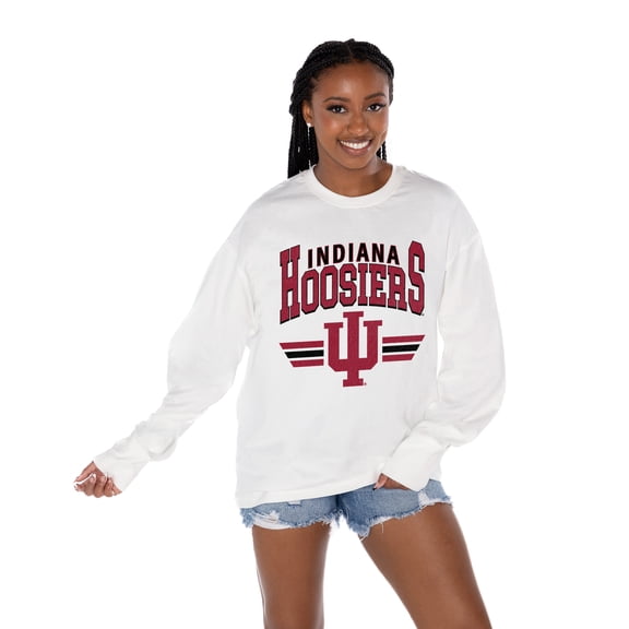 Women's Gameday Couture White Indiana Hoosiers Oversized Swift Strike Long Sleeve T-Shirt