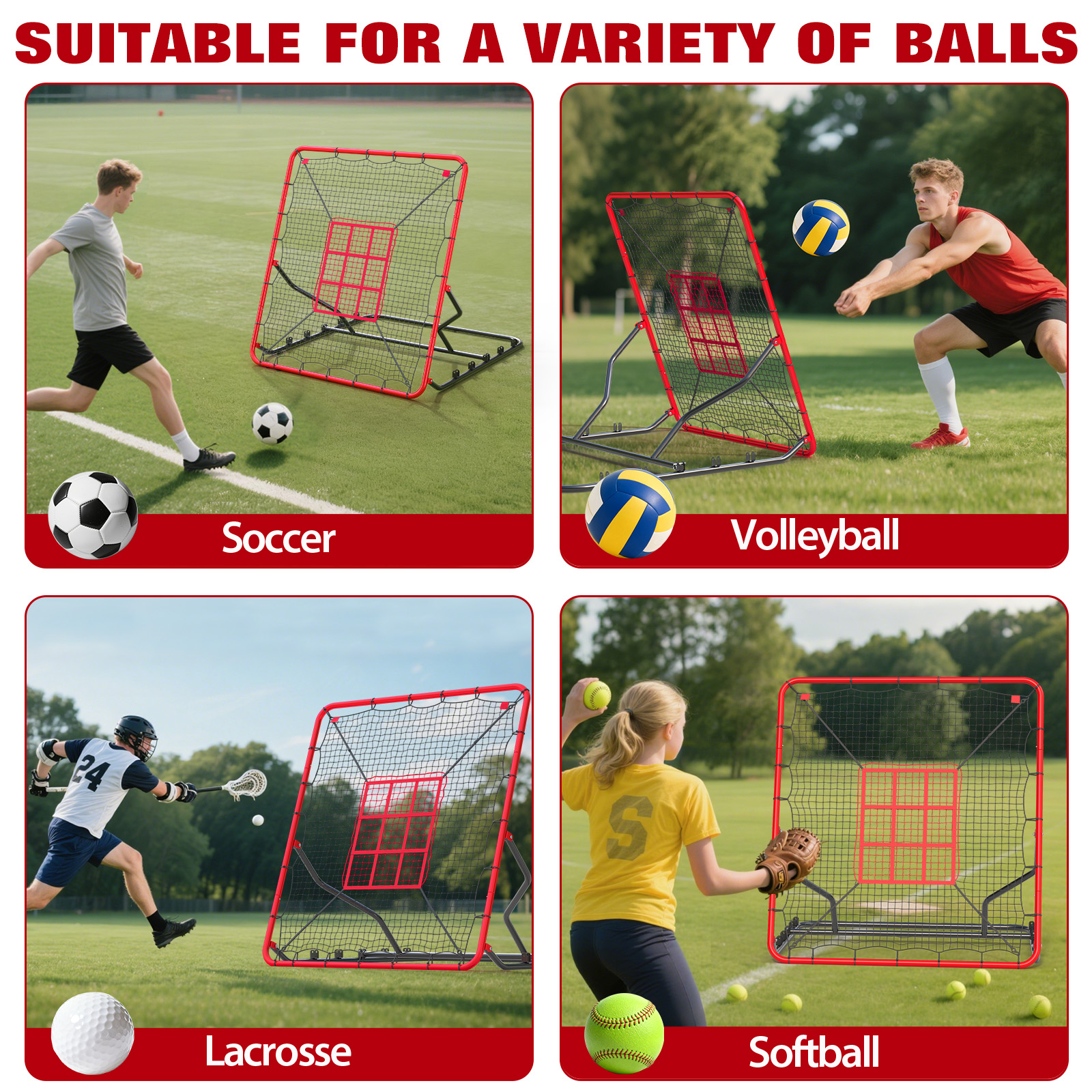 Baseball Rebounder Net, 4x4.5FT 5 Adjustable Angles Baseball Bounce Back Net with UV Resistant, Pitchback Trainer for Ground, Line Drive & Fly Balls