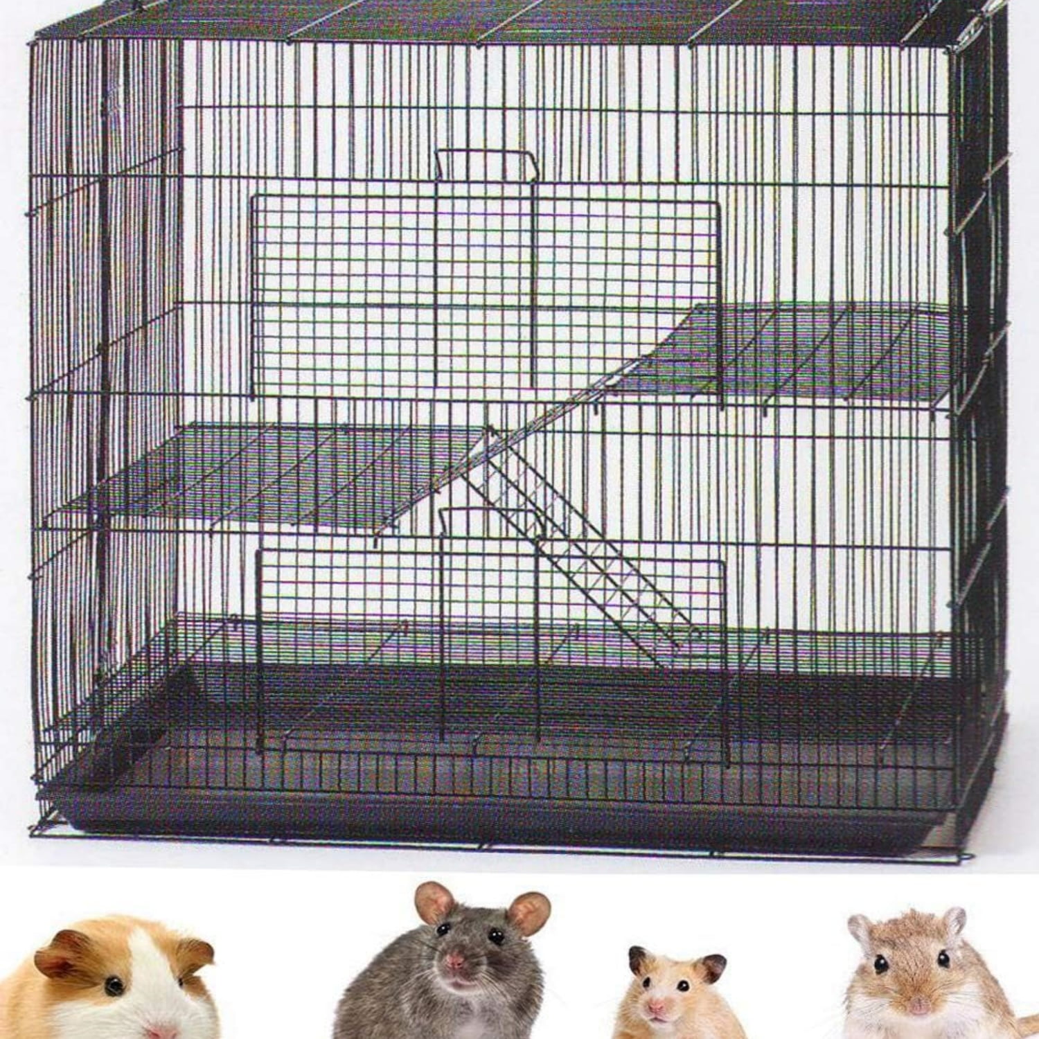 3-Levels Easy Portable Collapsible Ferret Chinchilla Sugar Glider Rats Mouse Animal Critter Chew-Proof Metal Carrier Travel Cage with Narrow 3/8-Inch Bar Spacing Easy to Setup No Tools Needed