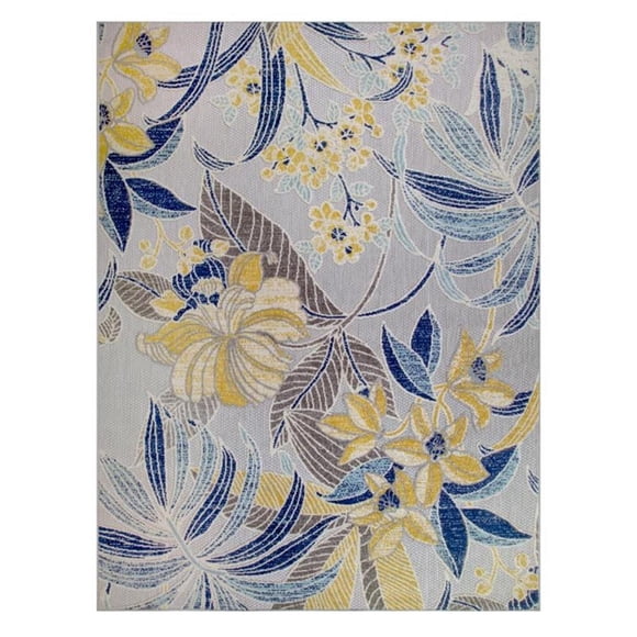 Bowery Hill Floral Indoor Outdoor Area Rug 6'7" x 9'6" in Gray/Gold/Blue