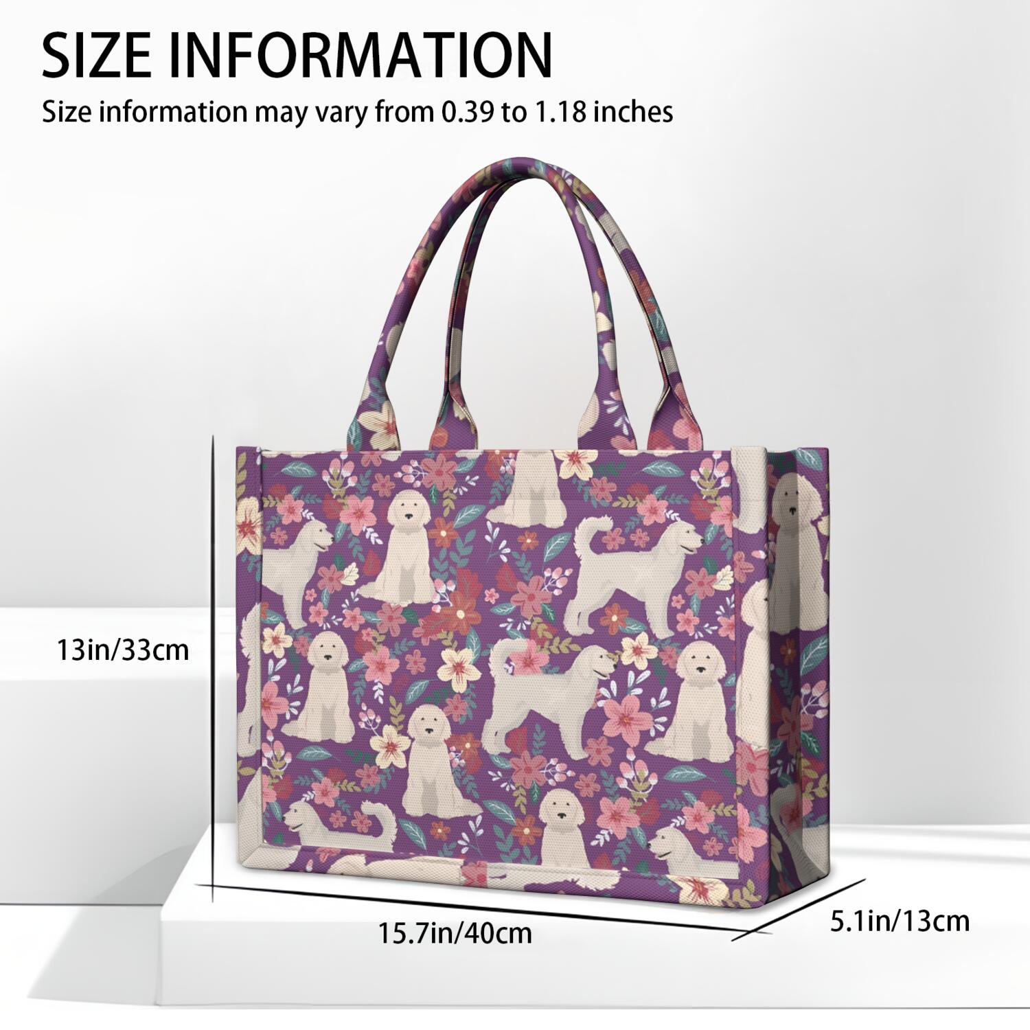 Large Capacity Tote Bag,Goldendoodle Dog and Flower Floral Handbag Fashion Luxury Tote Bag,15.7"x13"x 5.1" Inches,Laptop Compatible