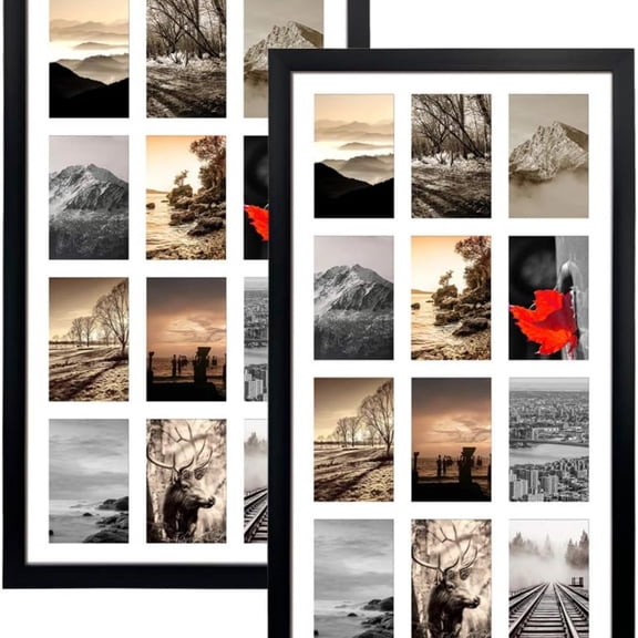 12 Opening 4x6 Black Collage Picture Frames Set of 2, Multiple Frames for Displaying 6x4 Photos with White Mat