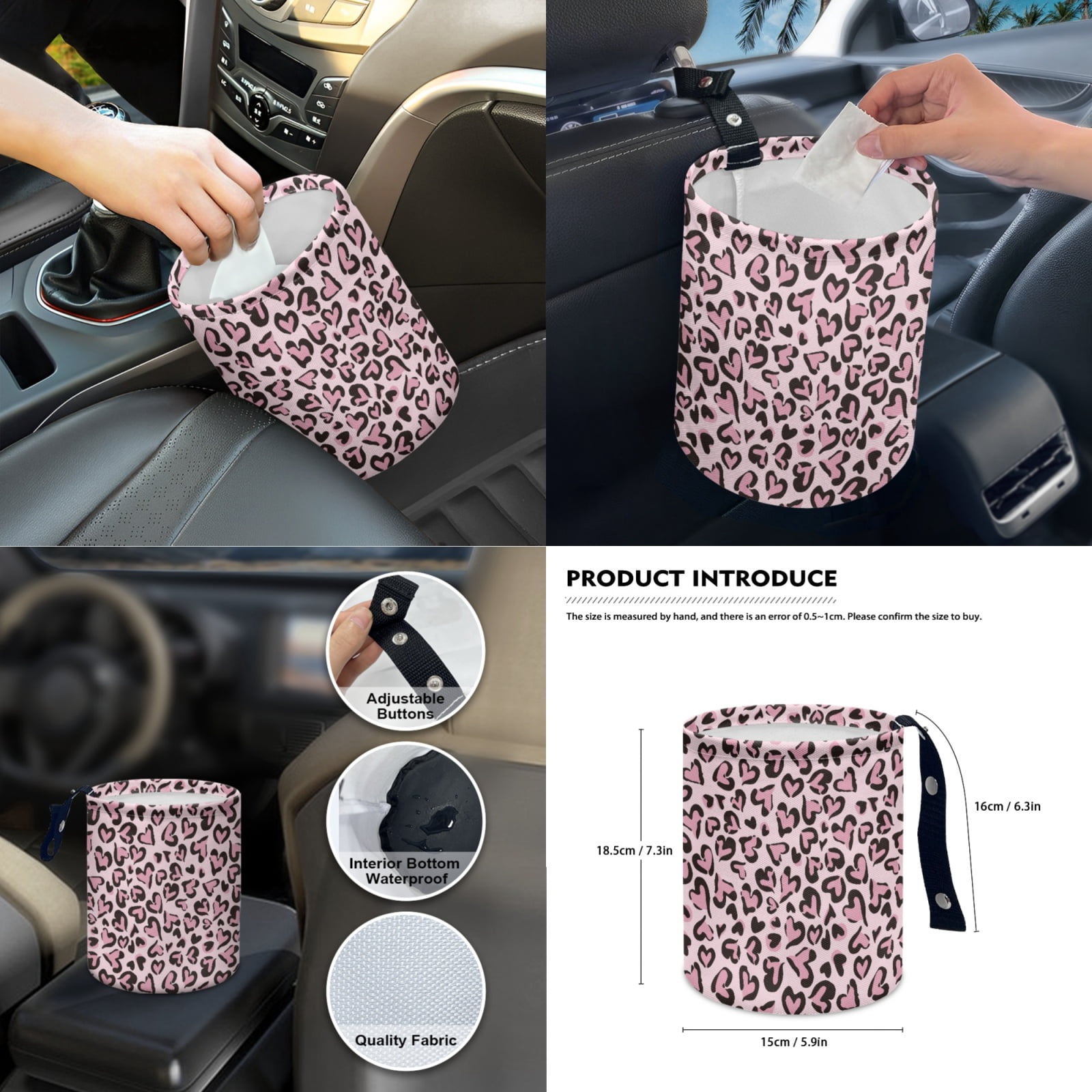 Yuyamidu Pink Heart Car Seat Cover Full Set with Steering Wheel Cover Seat Belt Pads Armrest Cover Handbrake Cover Set Trash Bag Auto Rear View Mirror Cover Cup Holders Fit for Most Vehicles