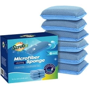 SCRUBIT Microfiber Sponge Heavy Duty Non Scratch Sponges for Utensils & Kitchenware, 6-Pack