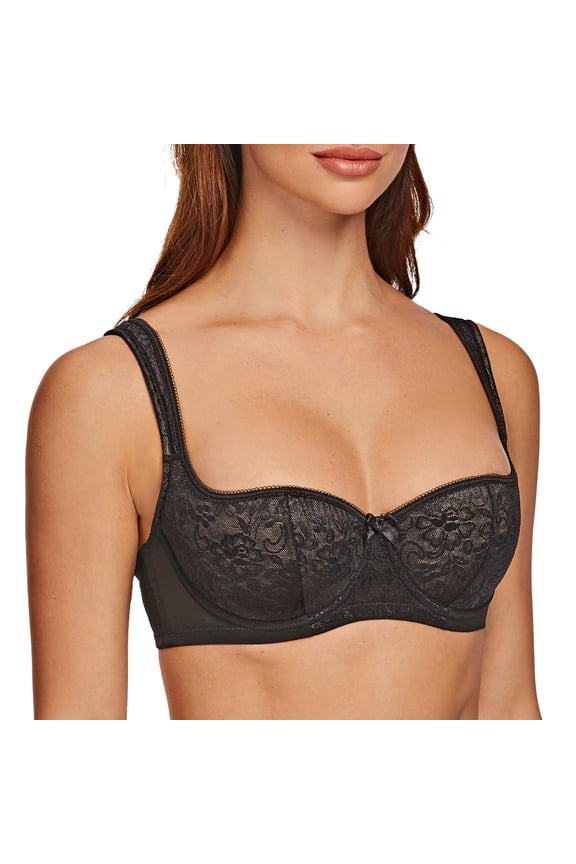 Balconette Underwire Sexy Lace Bra for Women Black 36G