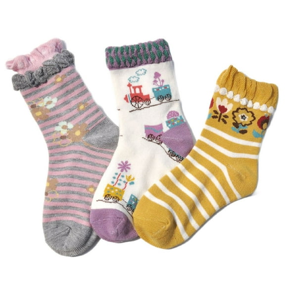 Lovely Annie Girl 3 Pairs Superior Quality Cotton Socks - Fascinating and Refined Crew Socks Size5Y-8Y/20-24cm