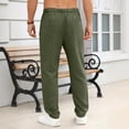 thumbnail image 3 of asjyhkr Cotton Linen Pants for Men Button With Pocket Stretch Drawstring Moisture Wicking Street Fashion Lightweight Full-Length Pants, 3 of 7