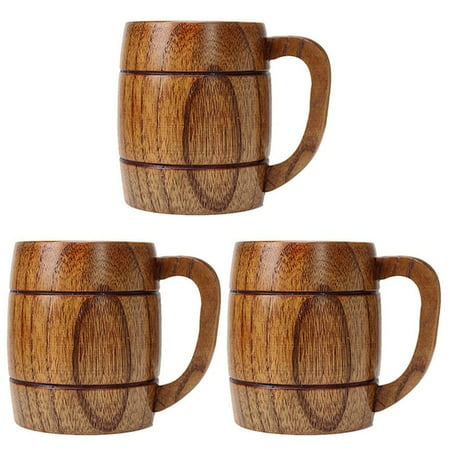 

3X 400Ml Classic Style Natural Wood Cup Wooden Beer Mugs Drinking for Party Novelty Gifts -Friendly