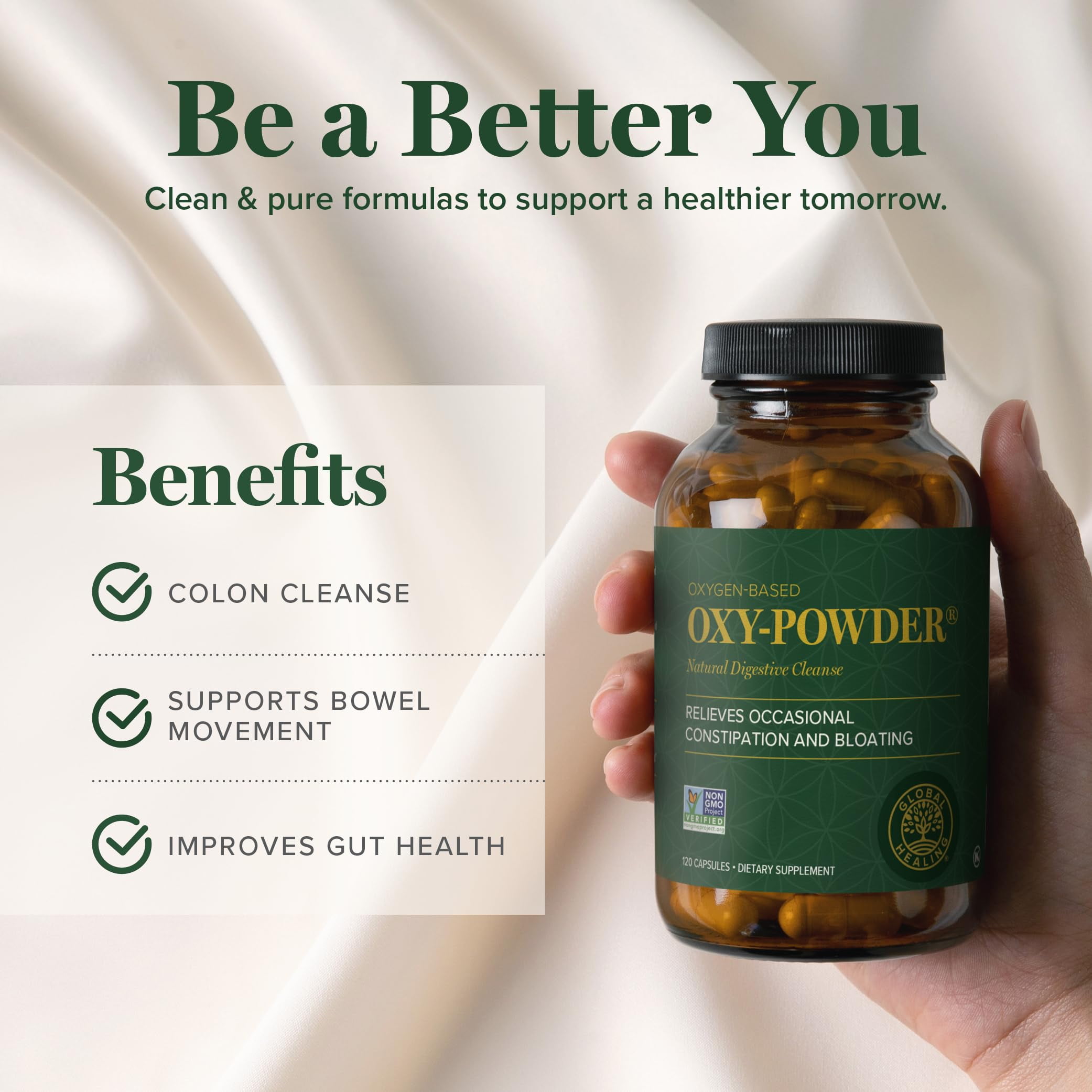 Global Healing Center Oxy-Powder Oxygen Based Safe and Natural Colon Cleanser and Relief from Occasional Constipation 120 Capsules