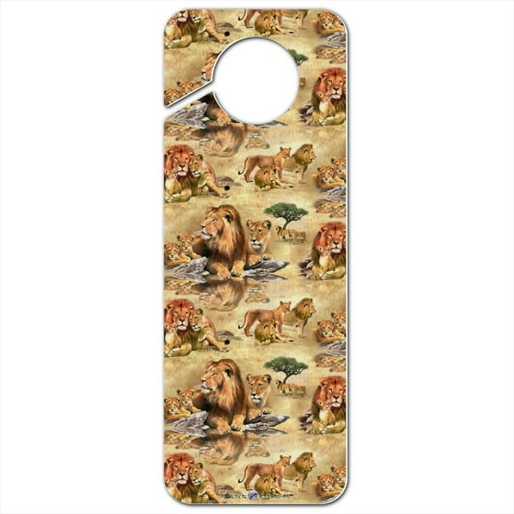 Lions African Animal Family Pride Pattern Plastic Door Knob Hanger Sign