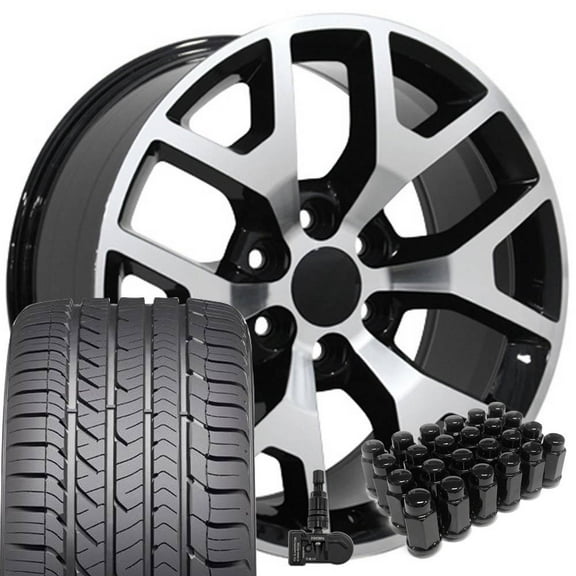 OE Wheels CV92 22 Inch Rims and Tires Fit Sierra 1500 Honeycomb Style 6x139.7 22x9 Gloss Black Machined - Hollander 5656 - Eagle Sport AS 285/45-22 (Set of 4)
