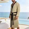 thumbnail image 2 of cllios Mens Robe Ribbed Knit Bathrobe Mid Length Lightweight Soft Knitted Bath Robe for Loungewear Sleepwear with Pockets Khaki XXL, 2 of 10