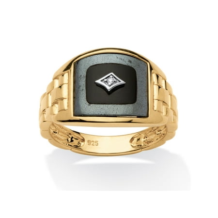 Topaz Onyx - Men's Reconstituted Onyx with Diamond Accents 14k Gold over Sterling Silver Classic Ring