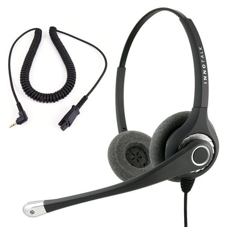 Binaural Overhead Cord - Plantronics Compatible QD cord Combo - InnoTalk Superb Sound Pro Binaural Headset + 2.5 mm headset jack