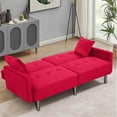 thumbnail image 6 of Legend Vansen 80" Convertible Modern Wood & Velvet Fabric Sofa Bed in Red, 6 of 10