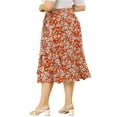 thumbnail image 3 of Agnes Orinda Women's Plus Size Boho Floral Wrap Skirts a Line Midi Chic Ruffled Hem High Waisted Skirt 1X Orange Red, 3 of 8