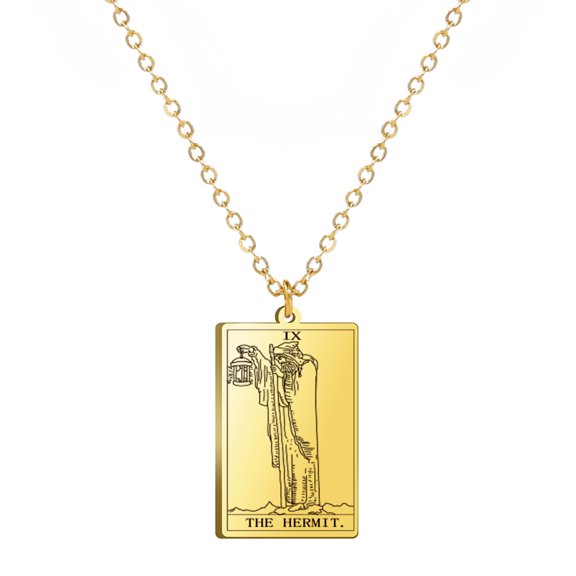 TEAMER Stainless Steel Tarot Cards Necklace Vintage Tarot Jewelry Good Luck Amulet Pendants for Women