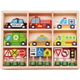 thumbnail image 1 of TOOKYLAND Wooden Vehicules and Street Signs Play Set - 16pc - Toy Cars, Trucks and Busses, Ages 3+, 1 of 4