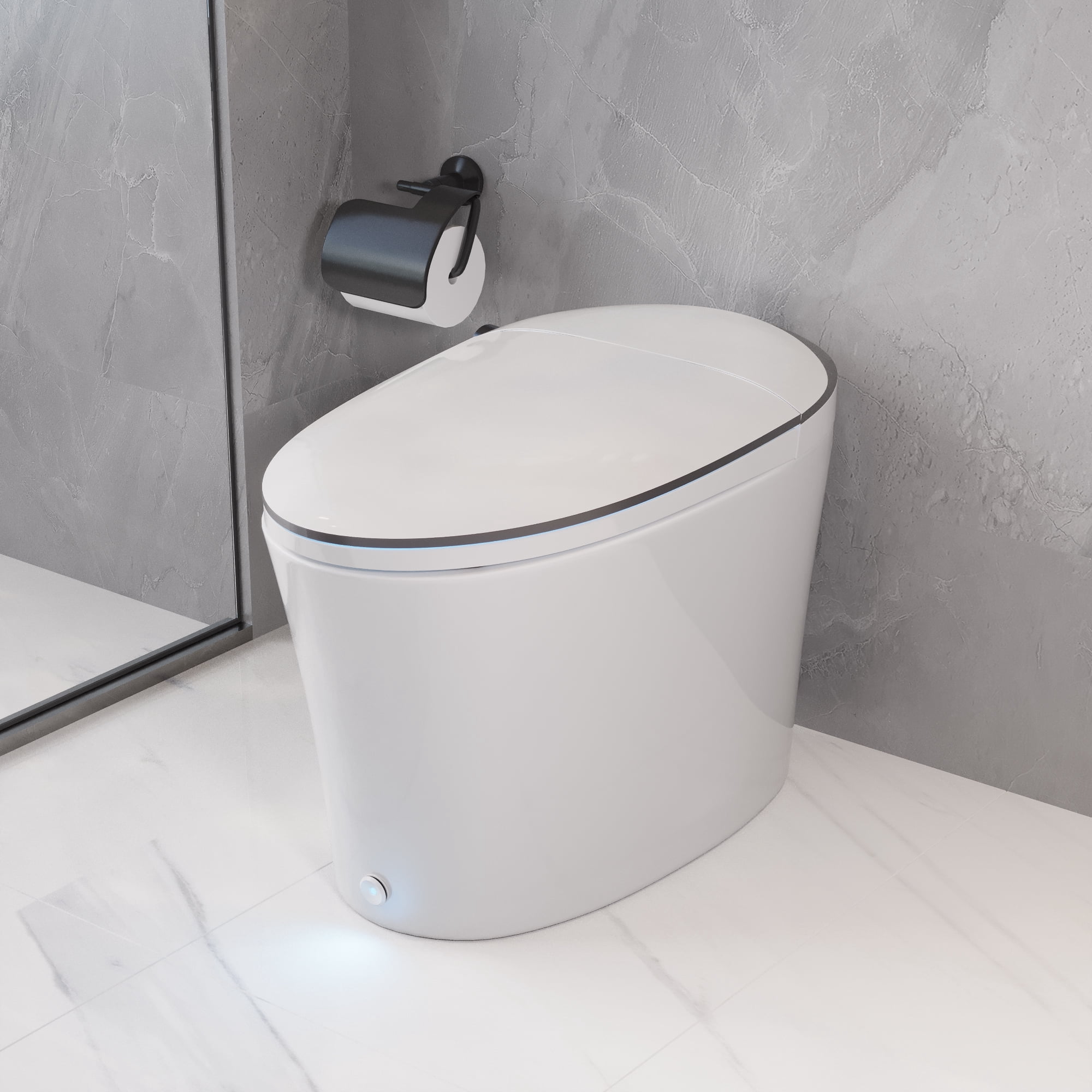 1.28 GPF Tankless Elongated Smart 1-Piece Toilet in White with Heated Seat, Auto Flush, Foot Touch Control Flush