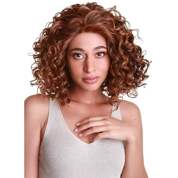 LUXLUXE Oya Curly 14.5 Inch Long 4X4 Hand-Tied Lace Front Wig, Good Heat Resistant Fiber,Light Brown Blend