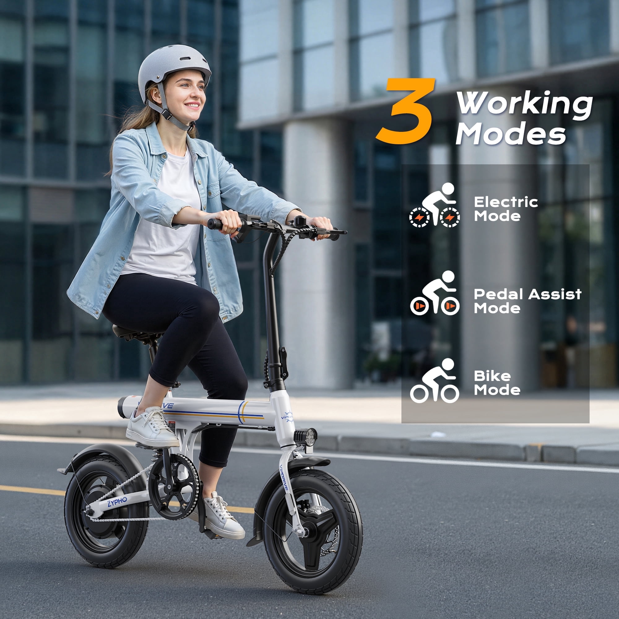 VIPDRIVE Electric Bike - Folding E Bike for Adults, 500W Peak Motor Up to 25 Miles Range, Speed 20MPH - 14" Commuter Ebike for Woman with 36V 7.8Ah Battery + Dual Disc Brakes & Rear Shock, UL2849