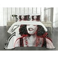 thumbnail image 3 of Ambesonne Music Quilted Bedspread Set 3 Pcs, Afro Lady Sings Jazz Song, Queen Size, Pale Grey Black, 3 of 5