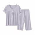 thumbnail image 6 of AHTJRT Women's Plus Size Summer Outfits Short Sleeve Crew Neck Tops Elastic Waist Capri Pants Casual Two Piece Sets Gray XXXL, 6 of 7