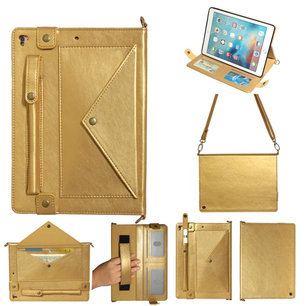 Dteck Envelope Bag Case For Apple Ipad Pro 10 5 Inch Ipad Air 3rd Generation Premium Pu Leather Magneitc Flip Stand Smart Wallet Case With Auto Wake Sleep Shoulder Strap Gold