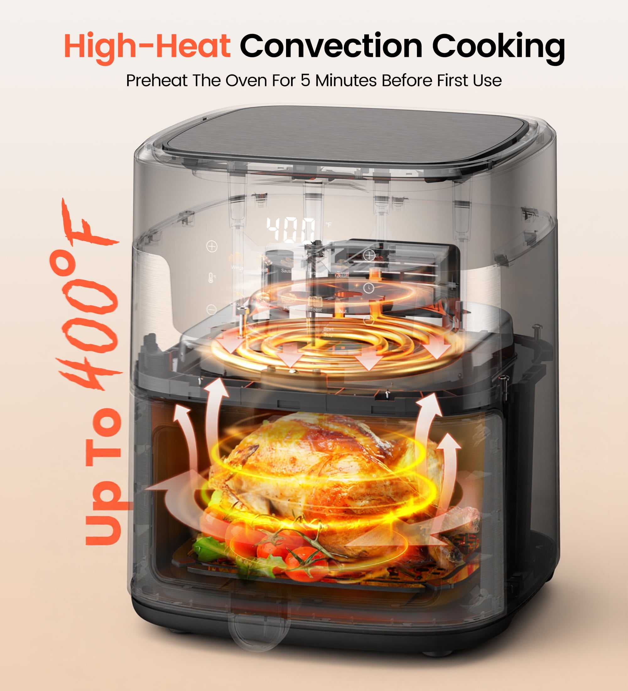 Suodoka 10 in 1 Air Fryer 6 Qt Capacity, Compact Countertop with Nonstick Basket, 400F Air Crisp