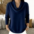 thumbnail image 4 of UTSJKR Womens Cowl Neck Sweater Soft Knit Long Sleeve Pullover Tops Winter Casual Solid Color Sweater Outfits Navy XL, 4 of 9