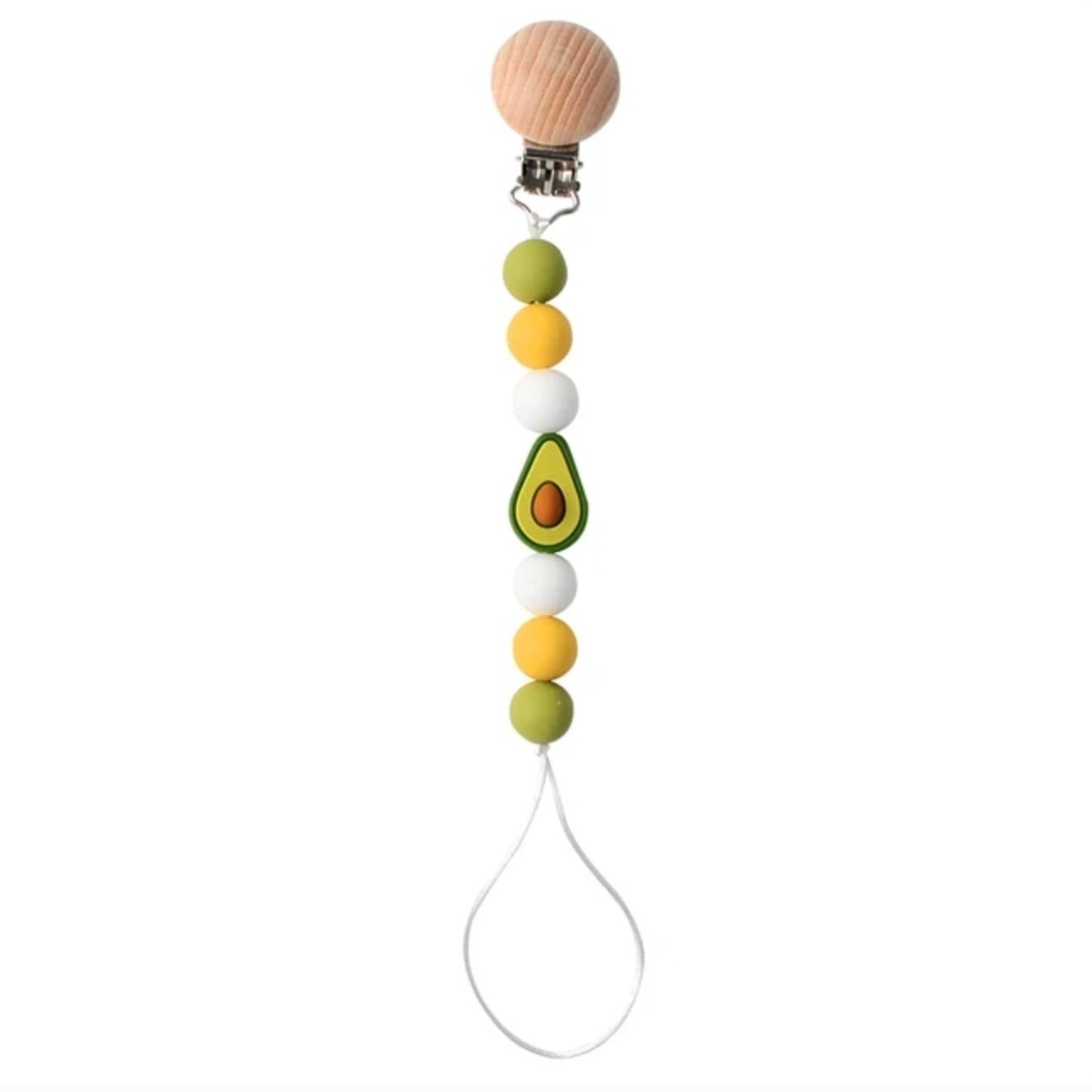 Chic Baby Pacifier Clip Silicone, Fruit Pacifier, Leaf Pacifier, Flower Pacifier, Teether holder, Pacifier clip with Teething beads, for Baby Boys and Girls, Binky Clip, Avocado Flower