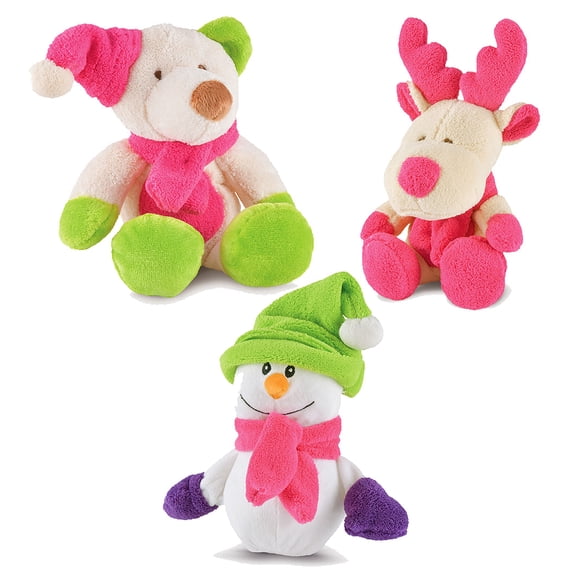 Jeffers Plush Bright Winter Pals Squeaky Dog Toys, 3 Pack - Soft Plush Stuffed Christmas Puppy Toy Set for Small & Medium Dogs – Cute Holiday Gift for Pets, Indoor Fetch, Chew & Playtime Toys
