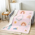 thumbnail image 2 of Queen Size Rainbow Sherpa Blanket , Sun And Stars Fleece Blanket Cartoon Cloud Colorful Dots Throw Blanket Kawaii Love Heart Flower Plush Bed Blanket For Bedroom Decor, Pink, 2 of 6