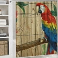 thumbnail image 6 of Chilfamy Parrot Shower Curtain, Tropic Flowers and Parrot in Summer Garden Wooden Wall Ferns Art, Cloth Fabric Bathroom Decor Set with Hooks White, 6 of 7