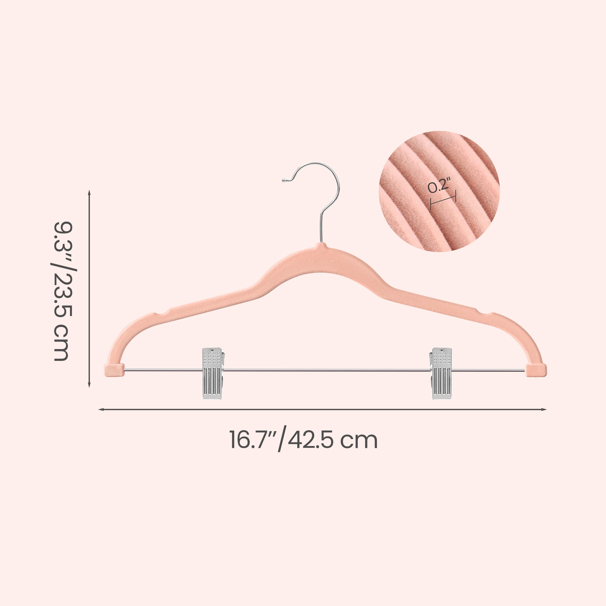 Ledrem 30-pack Adjustable Velvet Hangers with Movable Clips, Light Pink