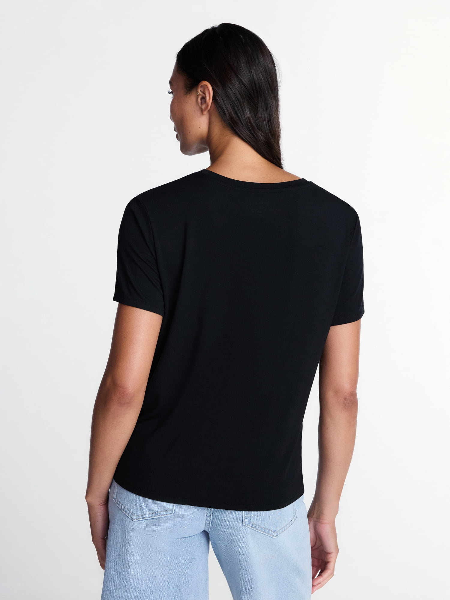 Time and Tru Women's Draped Boxy Tee with Short Sleeves, Sizes XS-XXXL