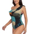 thumbnail image 3 of Picia Blue Watercolor Duck Pattern Women's One Piece Swimsuits,One Shoulder Swimwear Asymmetric ,Ruffle Monokinis Bathing Suits,High Waisted Flattering Bathing Suits-Small, 3 of 8